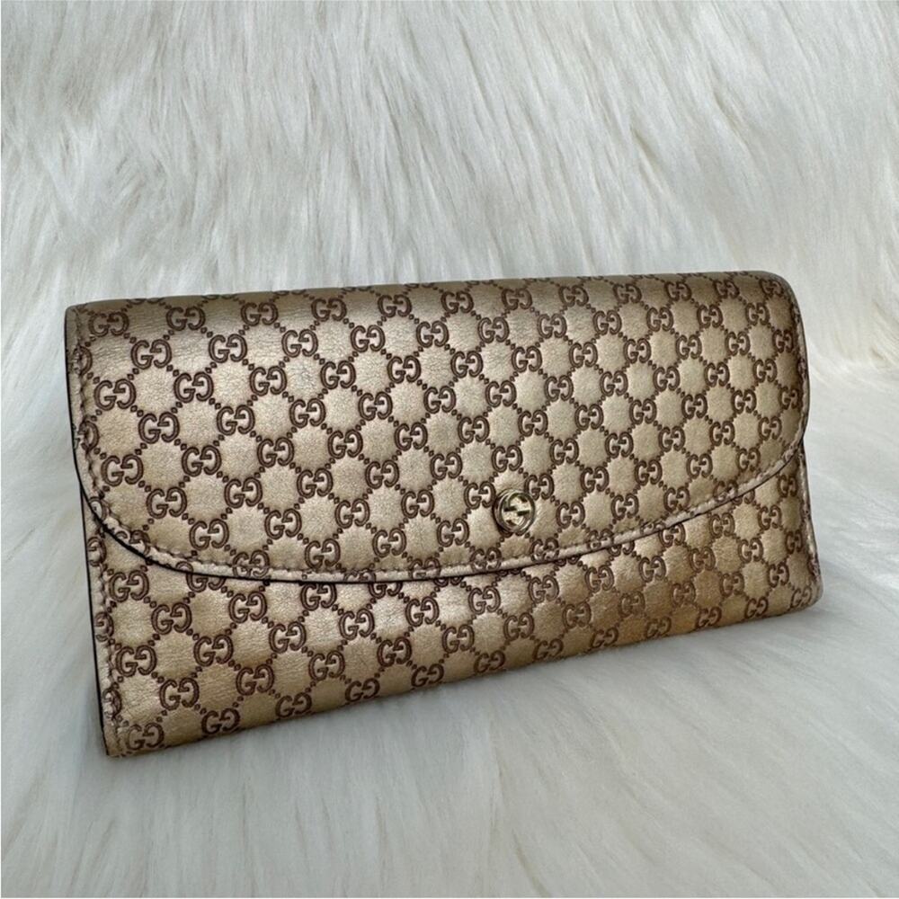 Gucci Metallic Leather Microguccisima Trifold Long Wallet - Picture 2 of 10